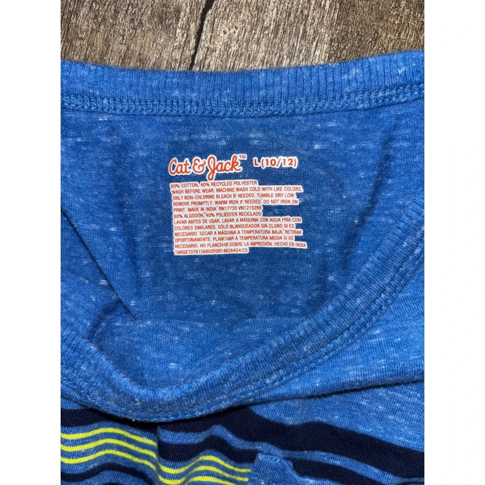 Cat & Jack Boys Blue Heathered Striped Pocket T-Shirt L 10/12 Short Sleeve‎ Crew